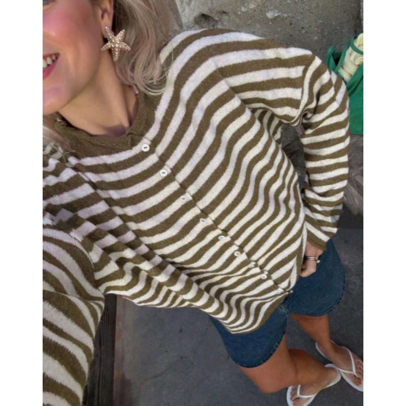 Striped Knit Cardigan Sweater