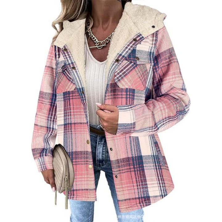 Plaid Faux Fur Collar Shacket