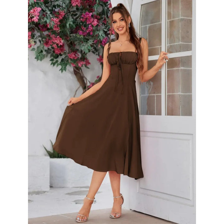 Corset Tie Front Slit Cami Dress