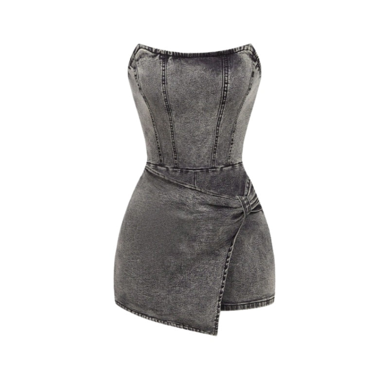 Strapless Denim Corset Romper Dress