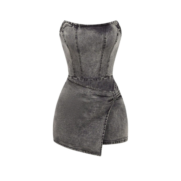 Strapless Denim Corset Romper Dress