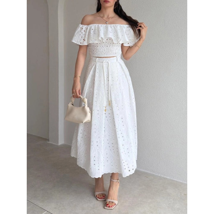 Off Shoulder Cutout Ruffle Skirt Set