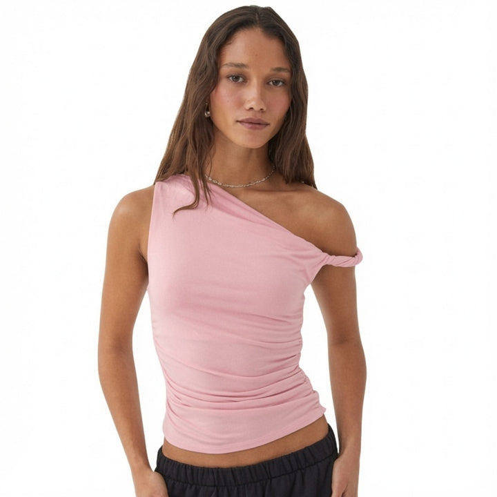 Ruched Asymmetrical Shoulder Top