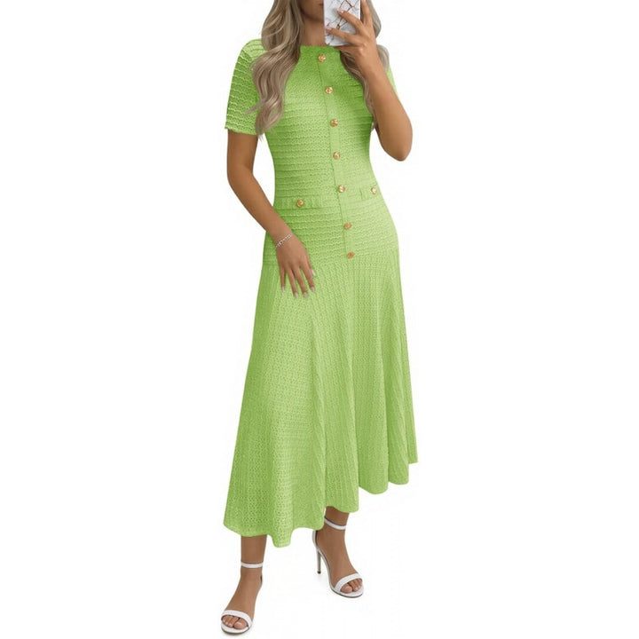 Button Detail A Line Midi Dress
