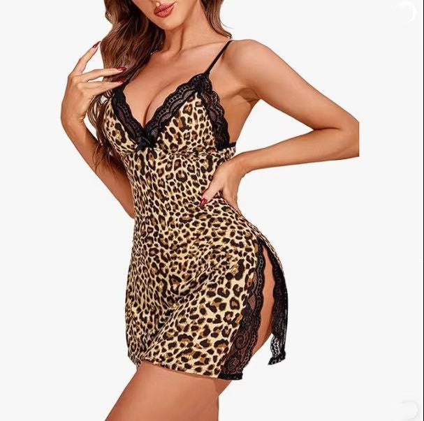 Lace Trim Side Slit Nightgown