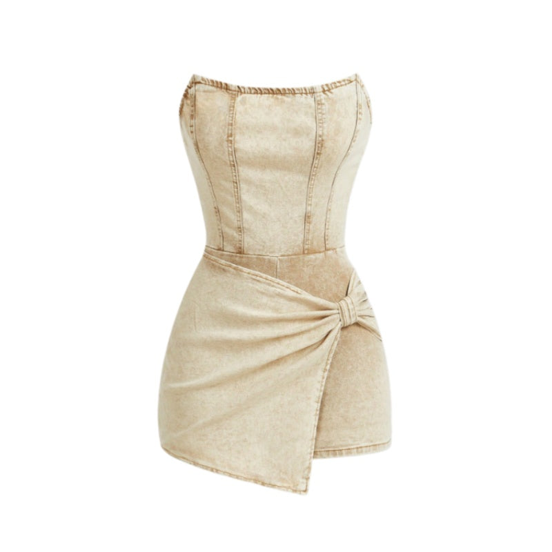 Strapless Denim Corset Romper Dress