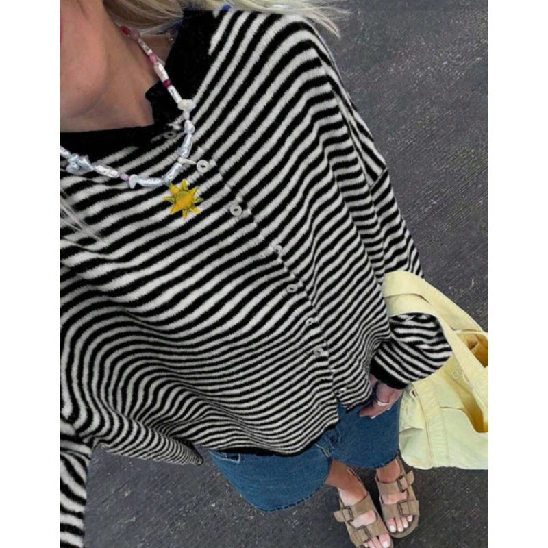 Striped Knit Cardigan Sweater