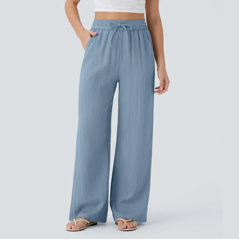 High Waist Drawstring Wide Leg Pants