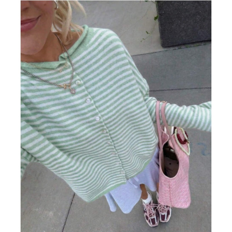Striped Knit Cardigan Sweater