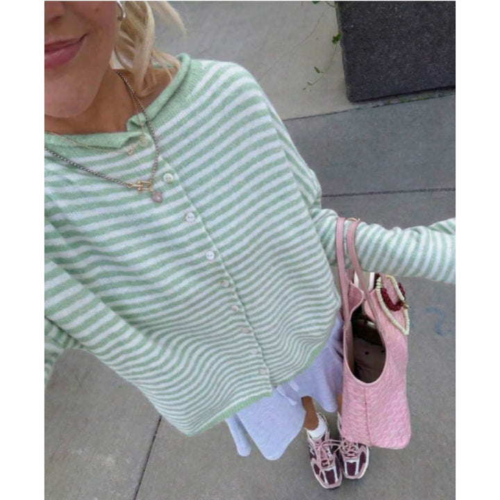 Striped Knit Cardigan Sweater