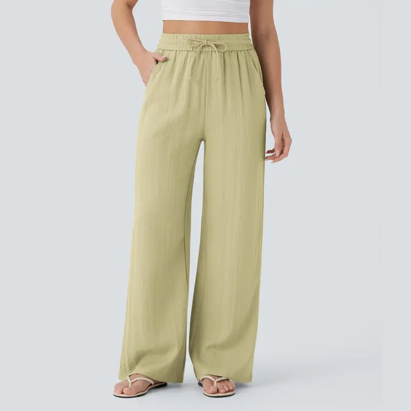 High Waist Drawstring Wide Leg Pants