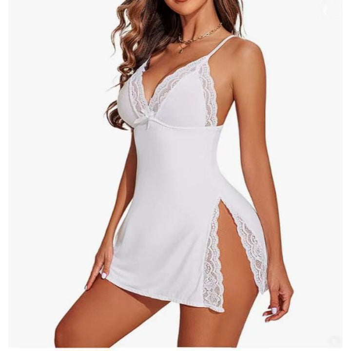 Lace Trim Side Slit Nightgown