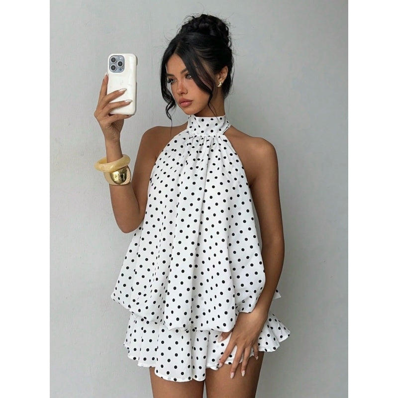 Backless Halter Puff Mini Dress