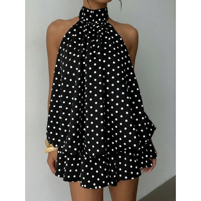 Backless Halter Puff Mini Dress
