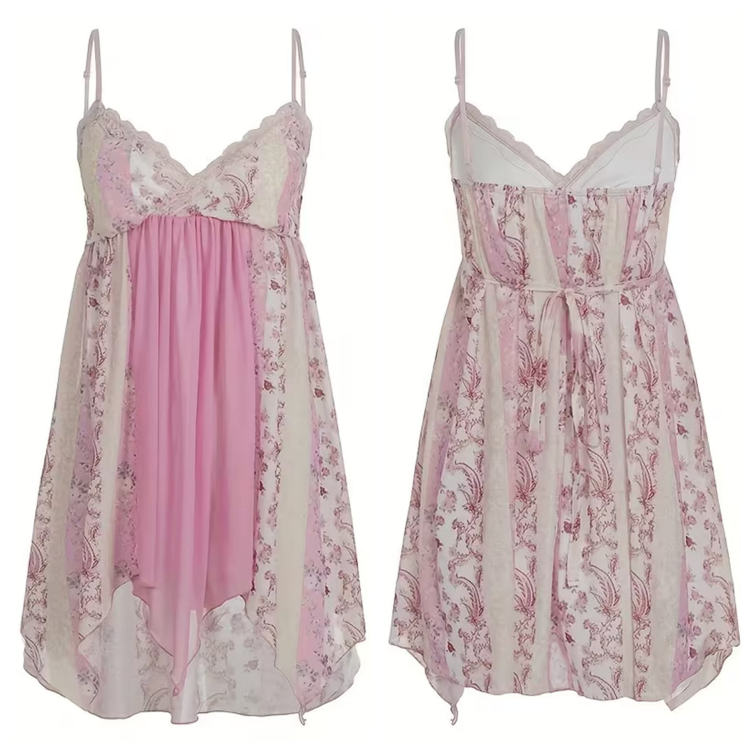 Lace Cutout Vintage Print Cami Top