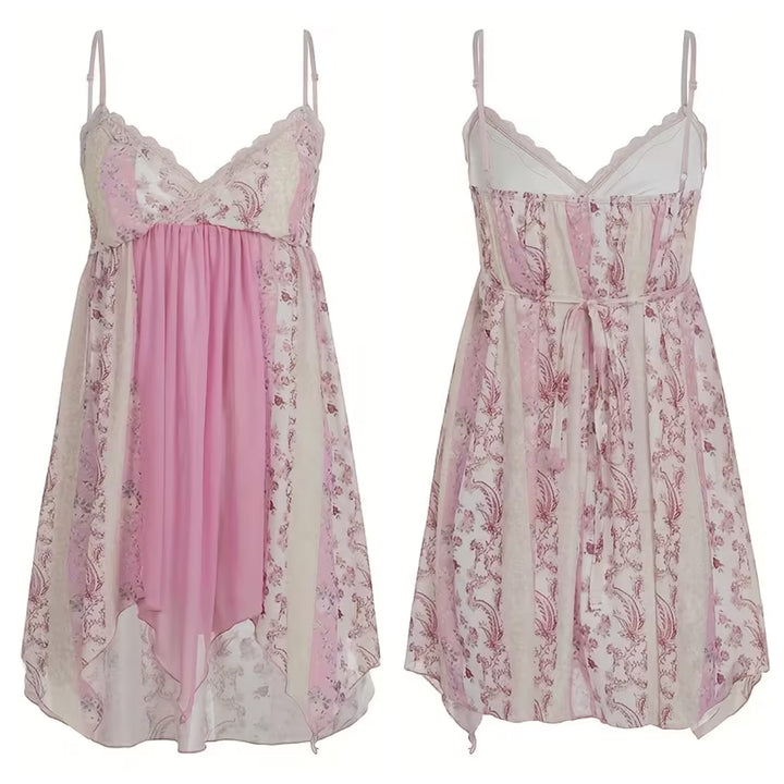 Lace Cutout Vintage Print Cami Top