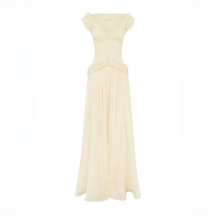 V Neck Lace Chiffon Maxi Dress Women